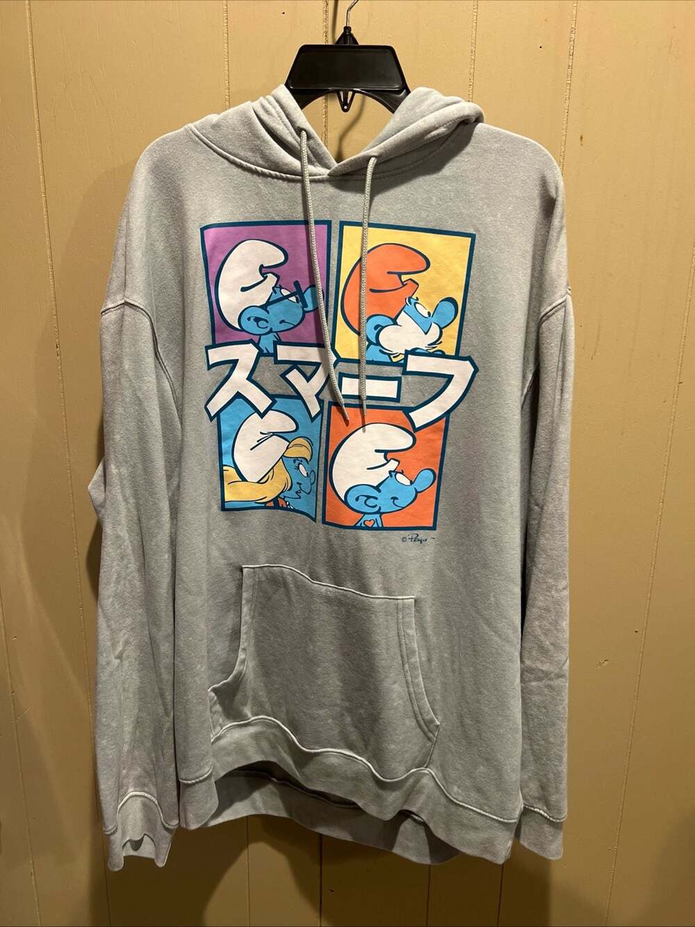 Mad Engine The Smurfs Graphic Kanji Print Hoodie Size 2XL